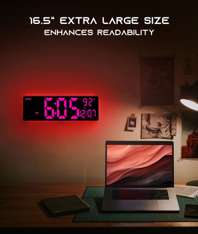 16.5" Large Digital Wall Clock with Remote Control